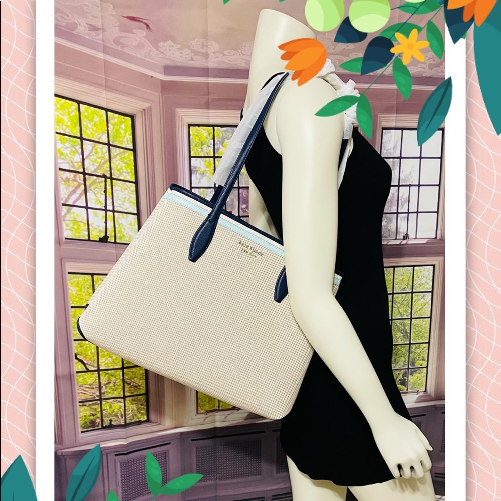 Kate Spade Blue Canvas Large Tote with Wristlet - Picture 6 of 15